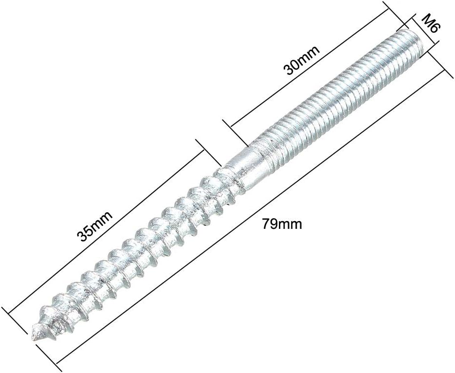 sourcing map M6 Hanger Bolts Length 3-1/8"(79mm) Double Headed Bolts Self-Tapping Screw 6mm Wood Joint Furniture Legs 12pcs - Image 3