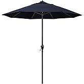 California Umbrella 7.5' Rd Aluminum Patio Umbrella, Crank Lift, Auto Tilt, Black Finish, Navy Blue