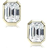 Raneecoco 4.0ct Total Emerald Cut Cubic Zirconia CZ Earrings Stud / 18K Gold Plated Sterling Silver