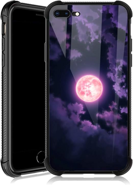 Amazon Com Iphone 7 8 Case Purple Nebula Moon Iphone Se2 Cases For Girls Tempered Glass Back Cover Anti Scratch Reinforced Corners Soft Tpu Bumper Shockproof Case For Iphone 7 8 Se2 Aesthetic Moonlight
