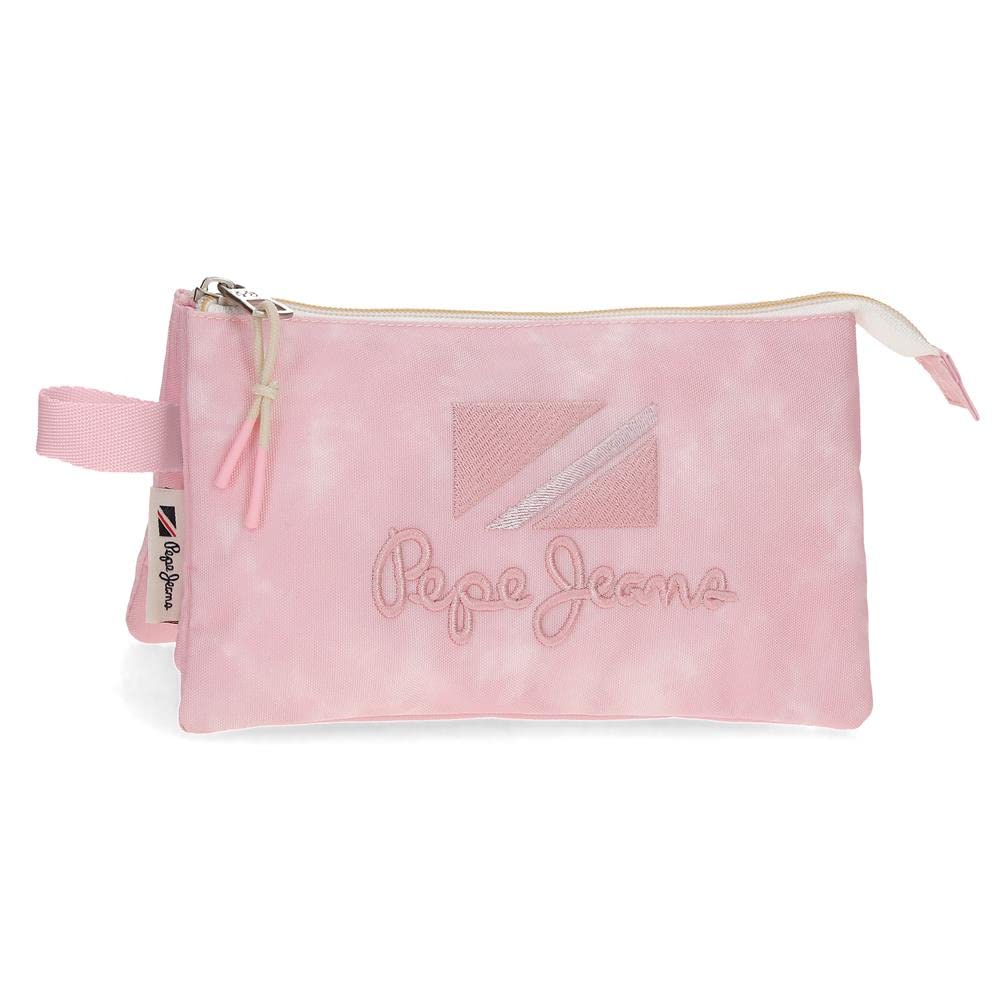 Pepe Jeans Holi Pink Polyester Triple Pencil Case, Pink, Triple case