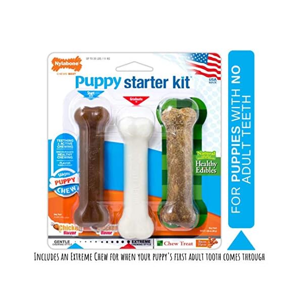Nylabone Puppy Starter Kit, 3 Dental Dog Chew Bones, 1 Edible, 1 Gentle, 1 Extreme, for Small Breeds Puppies Up to 11 kg…