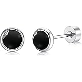 BLISI Black Onyx Pure Titanium Stud Earrings 4mm 5mm Natural Stone Women Earrings Hypoallergenic Gemstone Earring for Sensitive Ears 20G