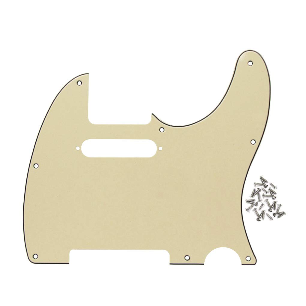 FLEOR 8 Hole 3Ply Cream TL Pickguard Single Coil Neck Hole Cut Guard Plate with Mounting Screws for U.S./Mexican Standard TL TE Plate Replacement — image 1