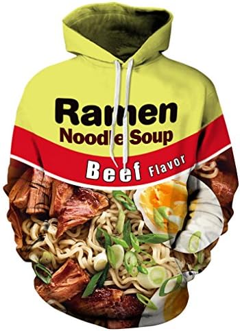 Highbest Women's Men's Fashion 3D Printing Newest Design Hoodie Sweatshirt (Large, Beef Noodle)