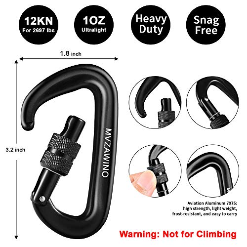 Locking Carabiner Clips, 12KN/2697lbs Carabiners Heavy Duty, 3 Pack