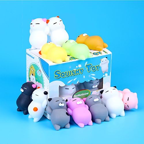Mochi Squishy Cat Toys, Aestheticism Squishys 14 Pcs Cute Mini Cat Squishies toys - Kawaii Soft Animals Stress Toys - Reliever Anxiety Toys &amp; Best Gift For Children Adults