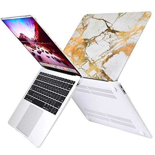 MOSISO MacBook Air 13 Inch Case 2018 Release A1932 with Retina Display, Plastic Pattern Hard Case Shell & Keyboard Cover & Screen Protector Only Compatible Newest MacBook Air 13, White Gold Marble