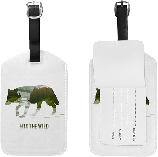 Amazon Co Jp Zhongji 荷物タグ タグ かわいいスーツケースタグ ネームタグ クマのシルエットのある風景します 旅行用品 シューズ バッグ