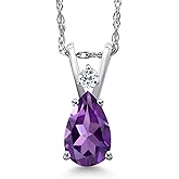 Gem Stone King Teardrop Pendant Necklace for Women | 14K White Gold | 7X5MM Pear Gemstone Birthstone and Topaz Accent | 18 Inch Chain | Jewelry Gift for Her Mom Wife