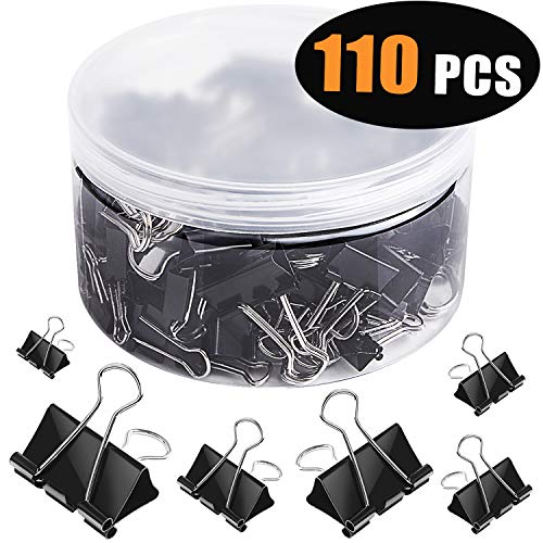 SANNIX 110 PCS Binder Clips Assorted Sizes, X Large, Large, Medium, Small, Mini and Micro, Binder Clips Paper Clamps for Office Home School