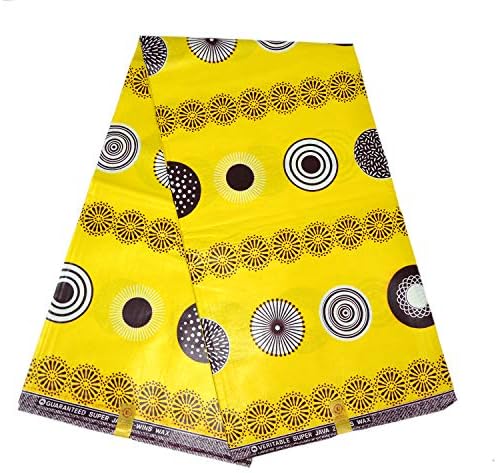 LaceQiao Super Wax hollandais Java Wax Print Fabric African Prints Real Wax 100% Cotton Fabric for Women Dress 6yards/lot (Yellow)