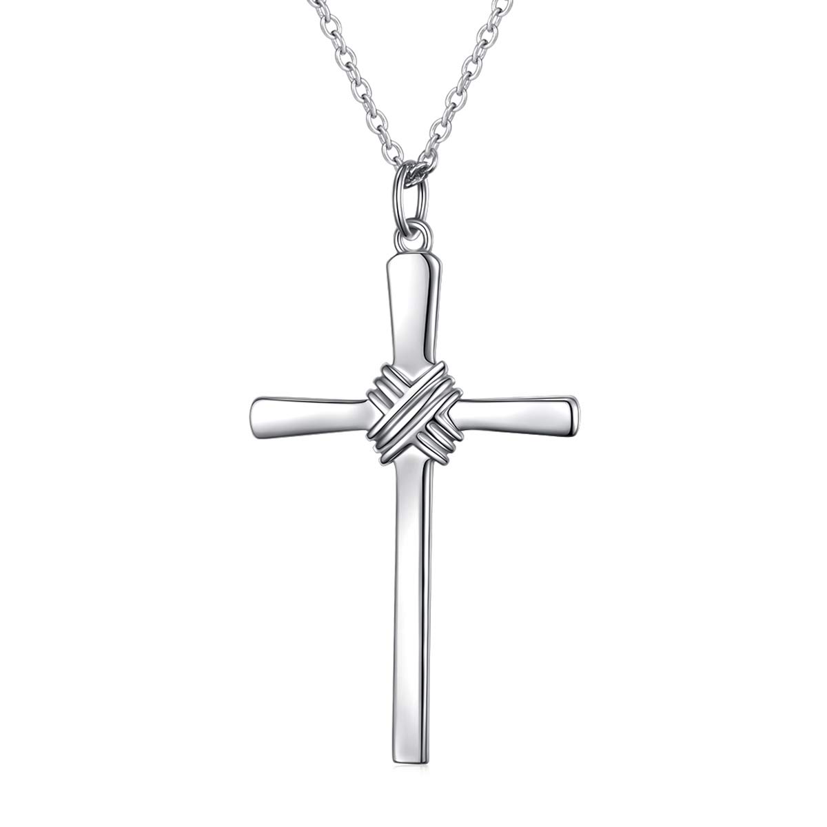 Flyow Valentine's Gifts for Him Mens Cross Necklace Sterling Silver Unisex Crufix Jewelry for Men Women Boys with Strong 24 Inches Long Chain Easter Gifts Mothers Day Jewelry