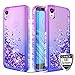 Wallme Moto E6 Case,Moto E 6th Gen Case with HD Screen Protector[2 Pack],Glitter Diamond Hearts Flowing Sparkle Bing Girls/Women Protective Phone Case for Motorola Moto E6(Purple/Blue)