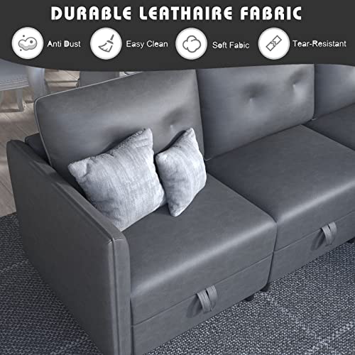 LLappuil Modular Sectional Sofa Faux Leather Fabric Reversible 4 Seater