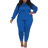 HBQ Plus Size Two Piece Outfits For Women Casual Round Neck Jogging Sets Long Sleeve Tracksuit With Pockets