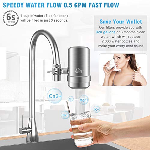 JONYJ Faucet Water Filter, 304 Stainless-Steel Water Faucet Filtration System, High Water Flow Tap Water Filter, Water Purifier Reduces Chlorine - Fits Standard Faucets (2 Filters Included)