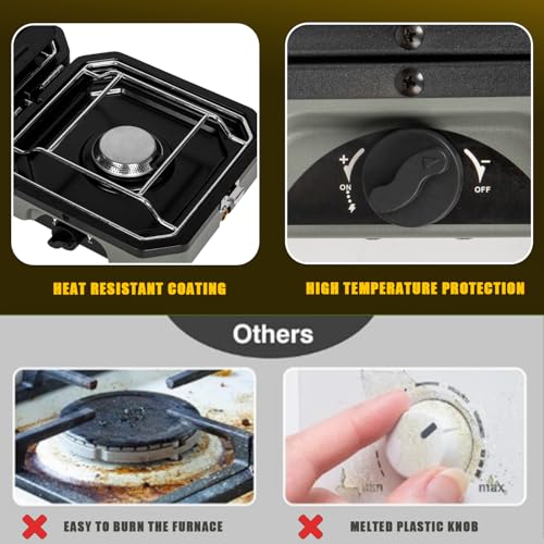 2 Burner Propane Camping Stove with Grill, 14000 BTU Portable Foldable Camp Stove with Steel Braided Hose and Carrying Bag, Adjustable Burners, Suitable for Backyard BBQs Camping and Outdoor Cooking