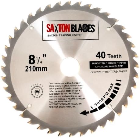 Saxton TCT Circular Wood Saw Blade 210mm x 30mm x 40T for Festool Bosch Makita Dewalt fits 216mm saws, siliver