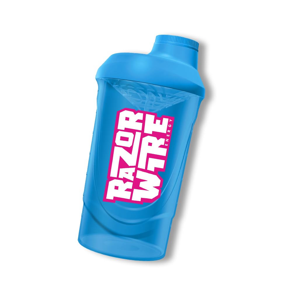 RAZOR WIRE ENERGY Retro Shaker Bottle, 600ml Protein Shaker Dishwasher, Microwave and Freezer Safe - Blue Lagoon
