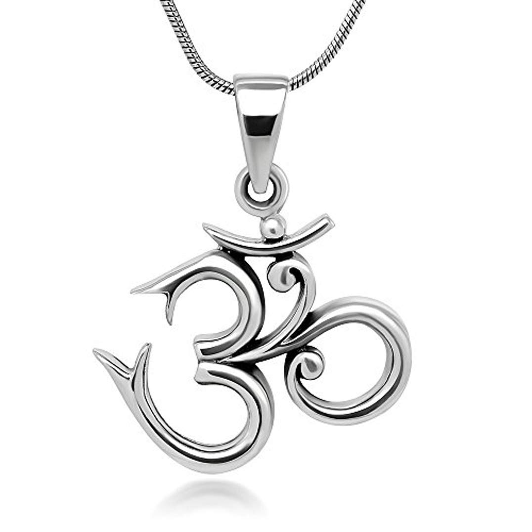 Treasure Bay Ohm, OM 925 Silver Pendant on Silver Chain Necklace, Yoga Pendant Necklace For Women Ladies Men