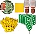 Island Genius Football Themed Party Supplies - 24 Party Cups, 24 Paper Dinner Plates, 24 Penalty Flag Napkins, 24 Yellow Paper Napkins, 1 Plastic Tablecloth