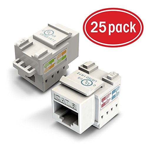 25-Pack Ethernet Keystone, GearIT Cat6 RJ45 Punch-Down Keystone Jack Connector, White