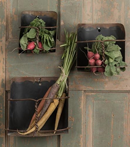 Rustic Black Metal Hanging Grain Scoop Wall Pocket Shelf - Set of 3 - Farmhouse Decor