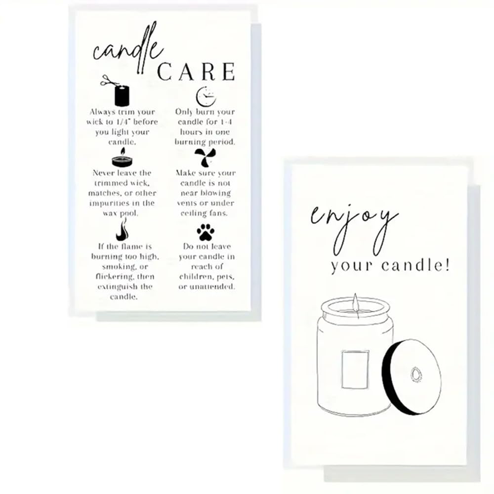 CAA Trading™ 50 x White Candle Care Instruction Cards Instructions 2" x 3.5" (50 Cards)