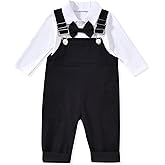 Unutiylo Baby Boy Clothes Suit 2PCS Toddler Gentleman Outfits Bowtie Romper Overalls Pants 0-24 Months