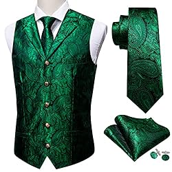 Barry.Wang Mens Suit Vest Emerald Green Paisley