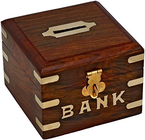 YADAV Handicrafts Safe Money Box Wooden Piggy Bank for Boys Girls and Adults (4 inch)