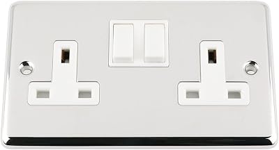 A5 Products 2 Gang Polished Chrome Socket White Rocker Switch 13A Double Wall