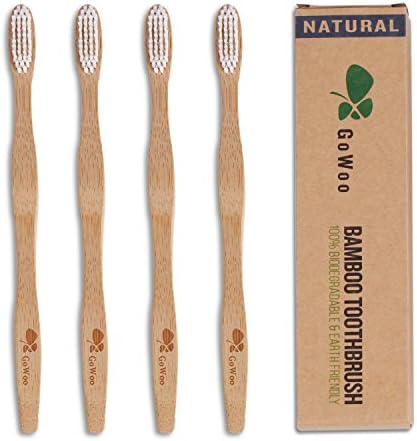 GoWoo Bamboo Toothbrush, 100% Natural, Organic, eco Friendly, With Soft Nylon Bristles, BPA-Free, From earth to earth, Dental Care Set for Men and Women, Pack Of 4, For Sensitive Gums
