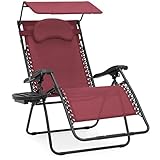 Best Choice Products Oversized Zero Gravity Reclining Lounge Patio Chair w/Folding Canopy Shade and Cup Holder - Red