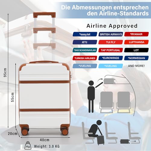 COOLIFE Cabin Suitcase 55x35x20cm for Ryanair Airplane Hand Luggage Cabin Luggage Hard Case with TSA Lock and 4 Twin Wheels, black / brown, Cabin Suitcase Hand Luggage Trolley Suitcase