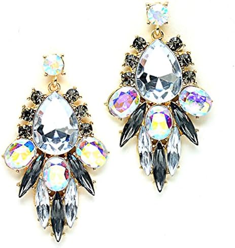 Pop Urban Chic Clear Ab Gray Glass Crystal Chandelier Gold Chandelier Long Statement Earrings