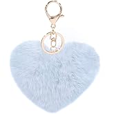 Women's Heart Puffball Keychain Faux Fur Pom Pom Keyholder Bag Accessory Keyring Backpack Charms for Girls
