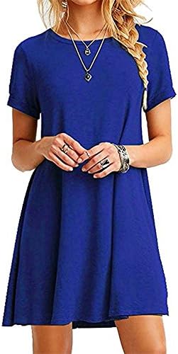 Women's Short Sleeve Casual Plain Flowy Simple Swing T-Shirt Tunic Dress (Plus