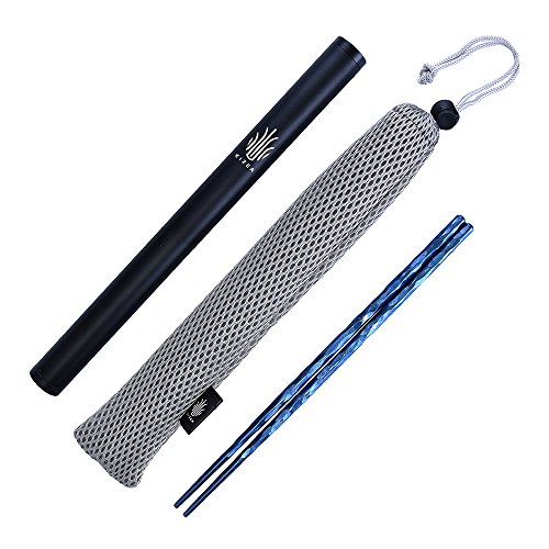 Kizer Titanium Chopsticks for Outdoor Camping Picnic Hiking, Handmade Chopsticks 8.58 Inches Easy to Hold, Kizer Blue T309A2