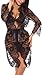 XYlove Women's Sexy Lace Long Robe Lingerie Set(4 pieces)(Black-M)