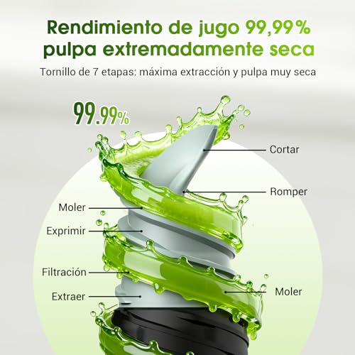 WETIE Juice and Vegetable Extractor, Cold Press Blender with Extra Large Mouth 120 mm, 99% Performance, Quiet Slow Juicer, Easy to Clean, Includes 2 Glasses
