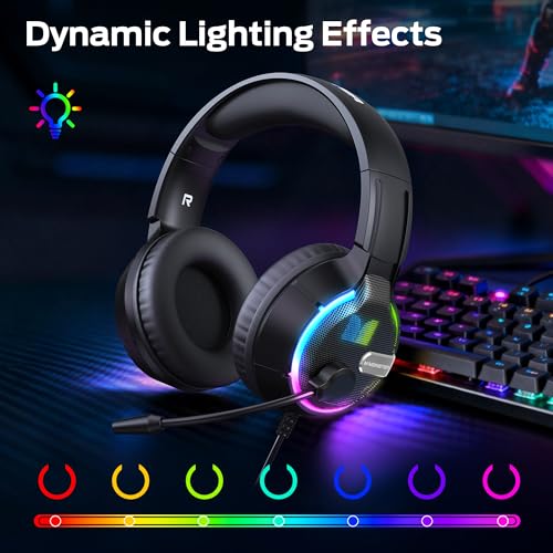 Monster Mission 320 Gaming Headset for PS5, PS4PC, Xbox One, Xbox Series X/S, Switch,Noise Cancelling Over Ear Headphones with Mic, LED Light, 7.1 Surround Sound