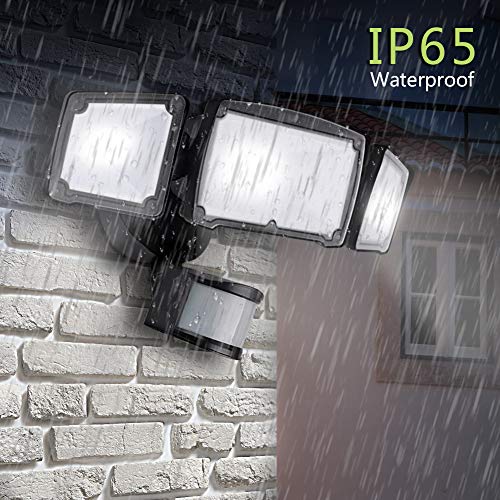 Glorious-LITE 3500LM Motion Sensor Light Outdoor, 39W LED Motion Security Light, 6000K, IP65 Waterproof, Adjustable 3 Head Motion Flood Lights for Entryways, Stairs, Yard, Front Door and Garage - Thumbnail 4