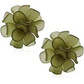 KVANU Dainty Big Bohemian Frosted White Acrylic Flower Petal Dangle Drop Stud Earrings for Women Statement Summer Vacation Floral Jewelry Gifts