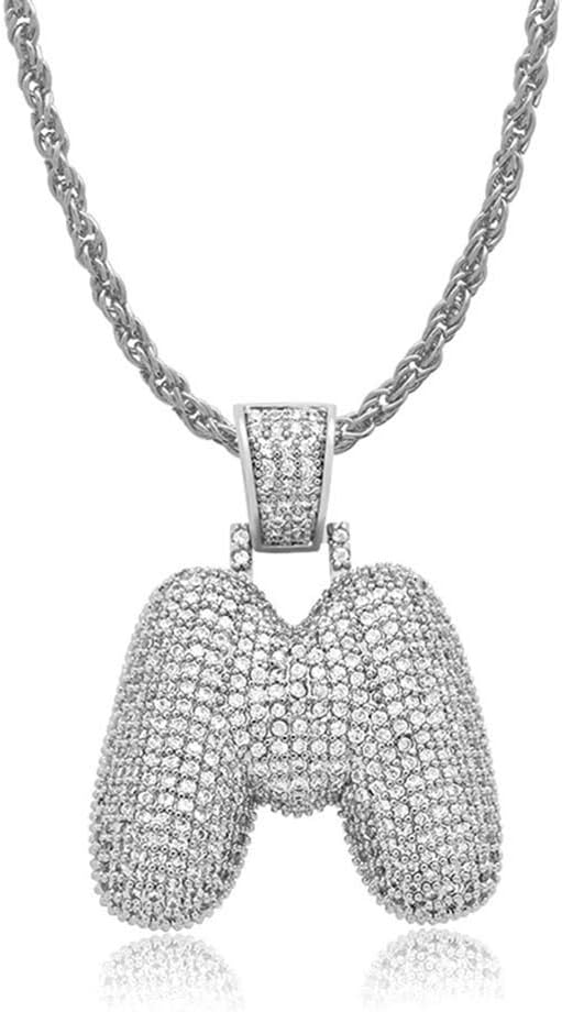kspace Hip hop A - Z Initial or 0-9 Number or Custom Bubble Letter Pendant with Tennis Chain for Men Women