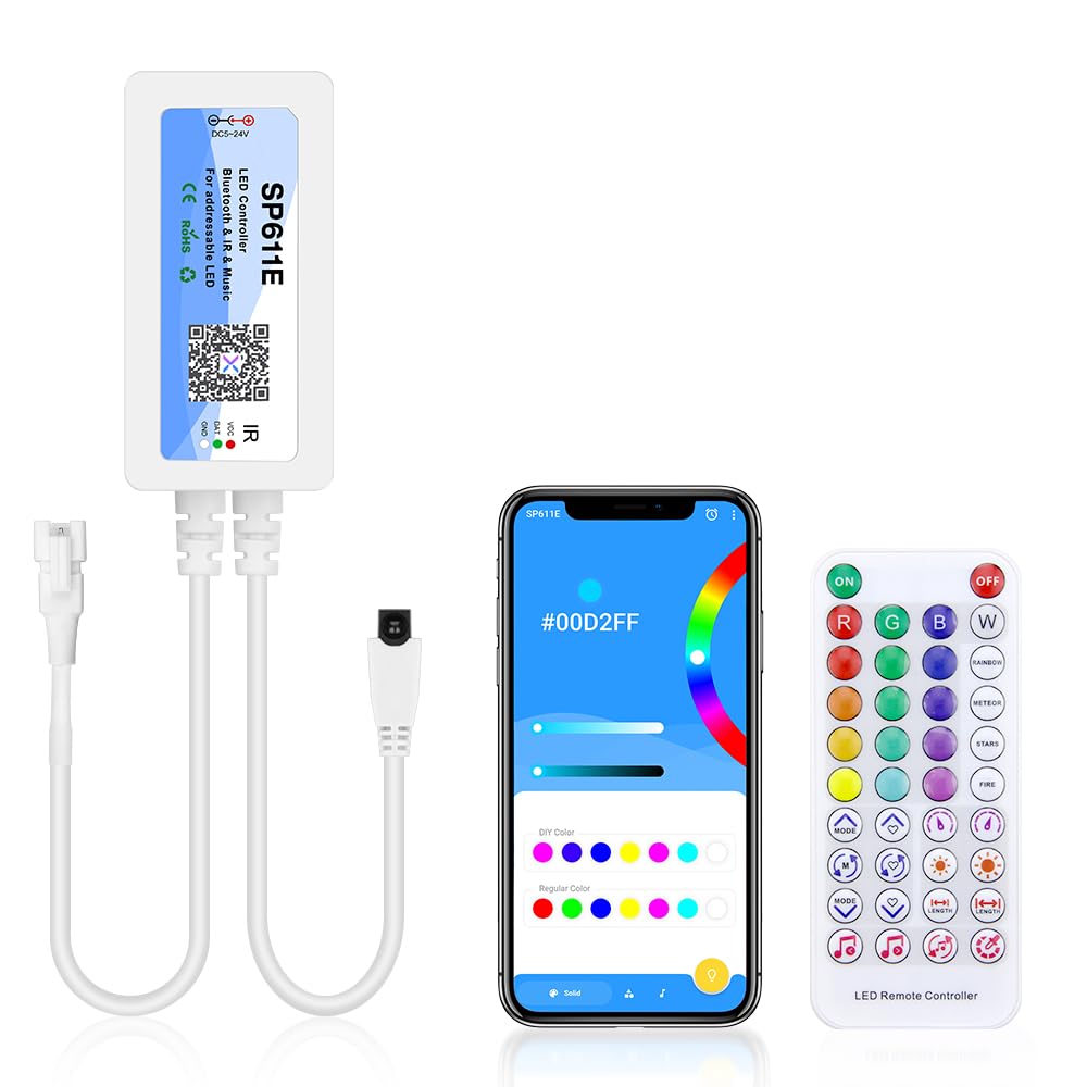 Photo 1 of ALITOVE WS2812B LED Controller Bluetooth APP Music Sync Addressable RGB Controller with Remote for WS2811 SK6812 SM16703 UCS1903 LED Pixel Light Strip Timer Function SP611E White DC 5V~24V