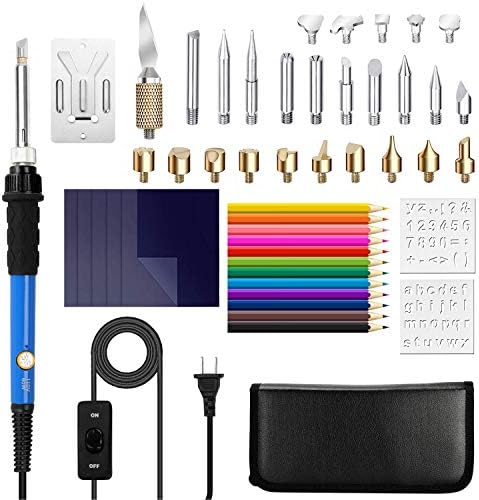50pcs Professional Level Wood Burning Kit - Creative Woodburner Set with ON/Off Switch and Adjustable Temperature Pyrography Pen Include Various Wood Embossing/Carving/Soldering Tips