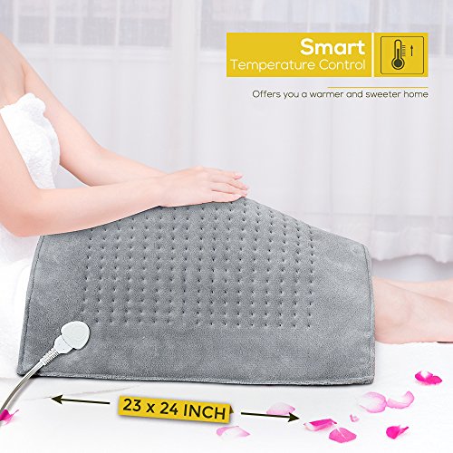 XXXL Heating Pad Large Electric, 23" x 24" King Size Fast Heating Technology for Cramp, Neck and Shoulders, Back, Abdomen, Legs, Auto Shut Off, Safe for Pets, Moist/Dry, Machine Washable - Gray