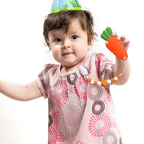 AmazingM Baby Teething Toys,Food Grade Silicone Carrot Teether Toy with Pacifier Clip Holder,BPA Free,Freezer Safe,Teething Egg for Infants and Toddlers